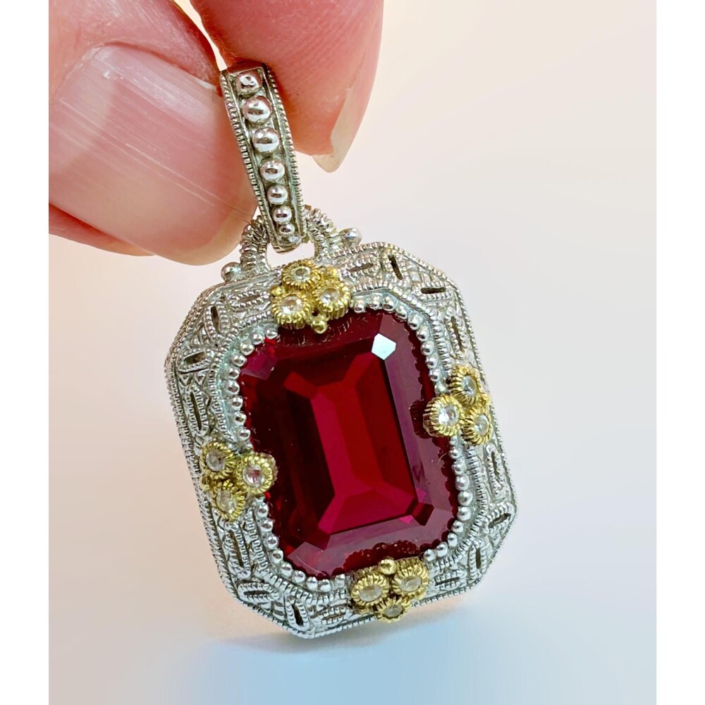 Judith Jack Pendant, Ruby, Sterling Silver, 18K Gold, Designer, JR, Enhancer